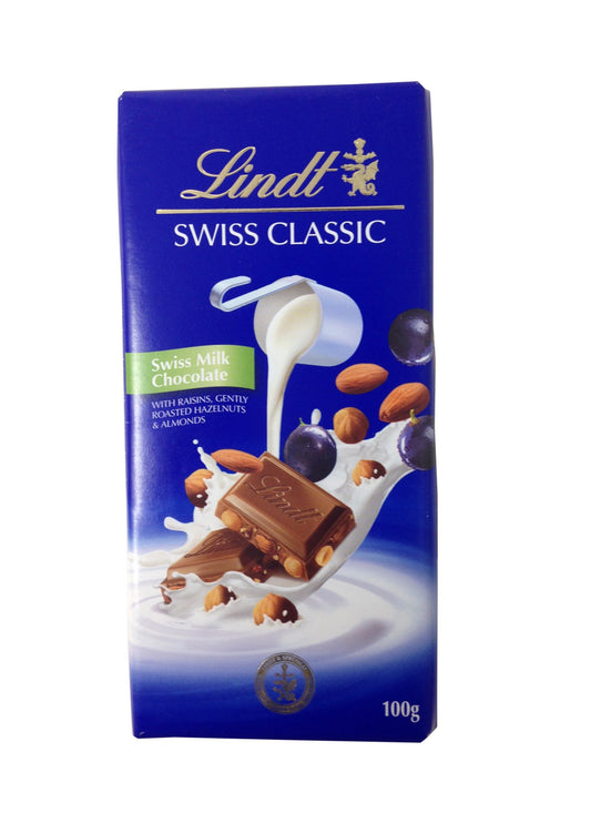 Lindt Swiss Classic - Milk Raisin Nut, 100g Carton
