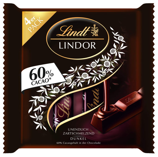 Lindt Lindor 60% Dark Cacao 4 Pack 100g