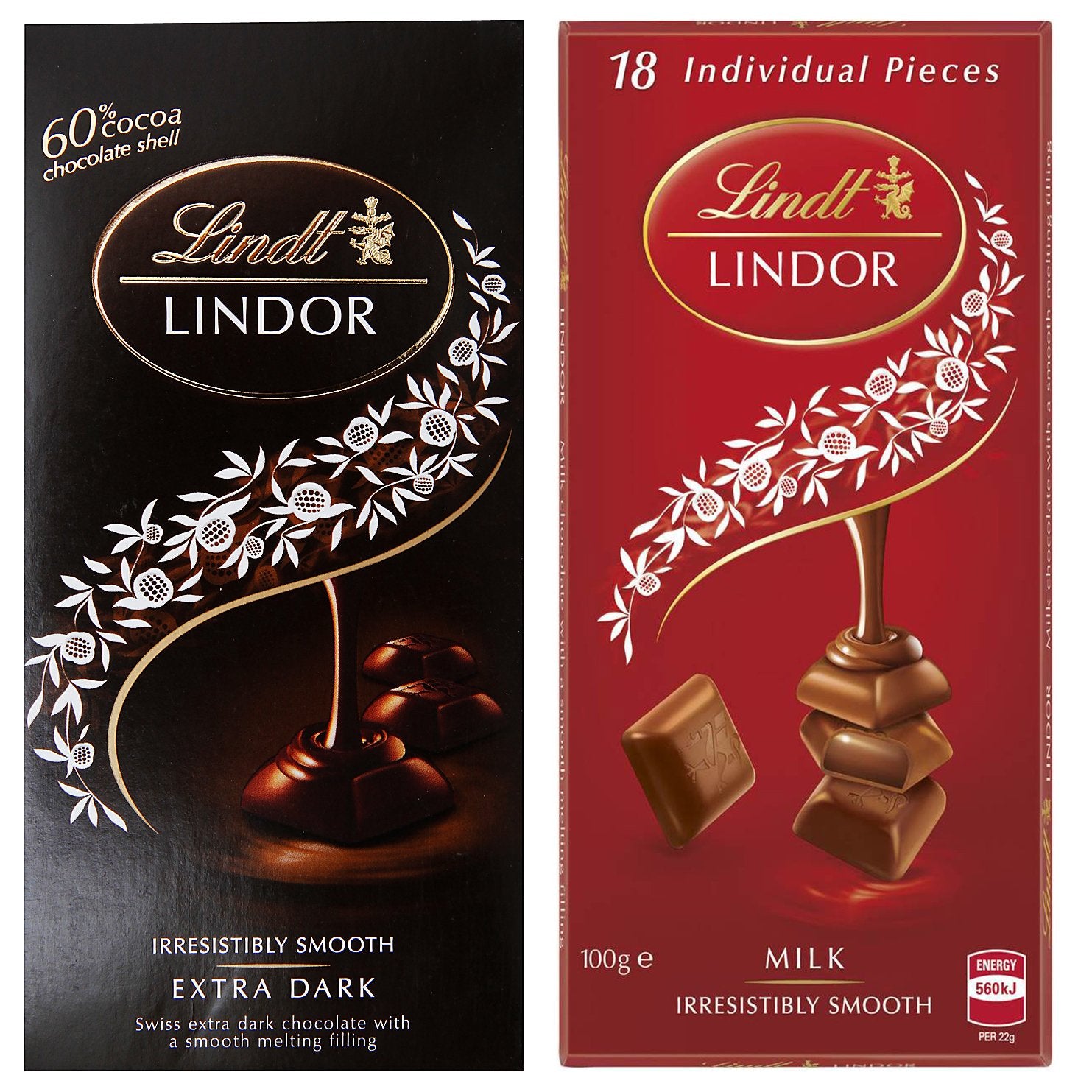 Lindt Lindor Combo of 2 Irresistibly Smooth Chocolates (Milk + Extra Dark), 100gm