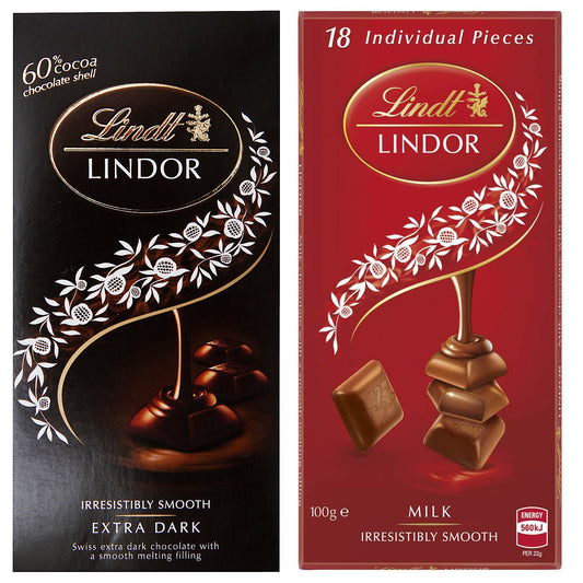 Lindt Lindor Combo of 2 Irresistibly Smooth Chocolates (Milk + Extra Dark), 100gm